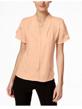 Calvin Klein Peach V-Neck Flutter Sleeve Blouse- Women’s